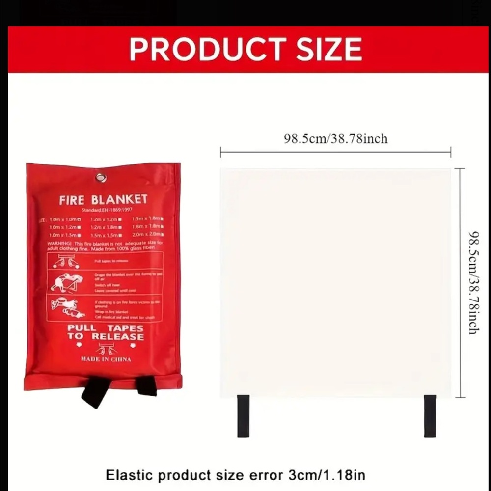 Fire Blanket, NIP, 39”x39”, peace of mind, pull black tabs, show kids to use - Picture 8 of 10